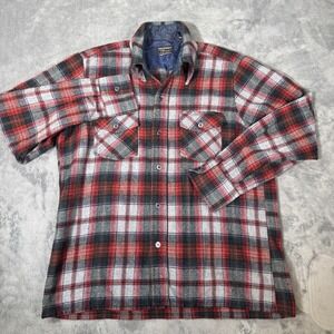 Vintage Brewster Wool O'‎ The West Plaid Flannel Shirt Red Windowpane Medium